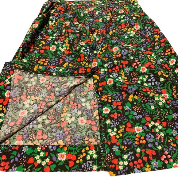 Vintage Handmade A-line Skirt Black Floral & Cherry Pattern with Pockets - Picture 8 of 11